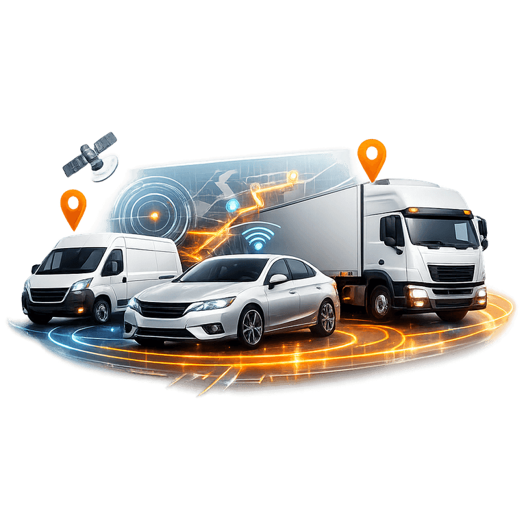 Frota com caminhão, van e carro monitorados por telemetria